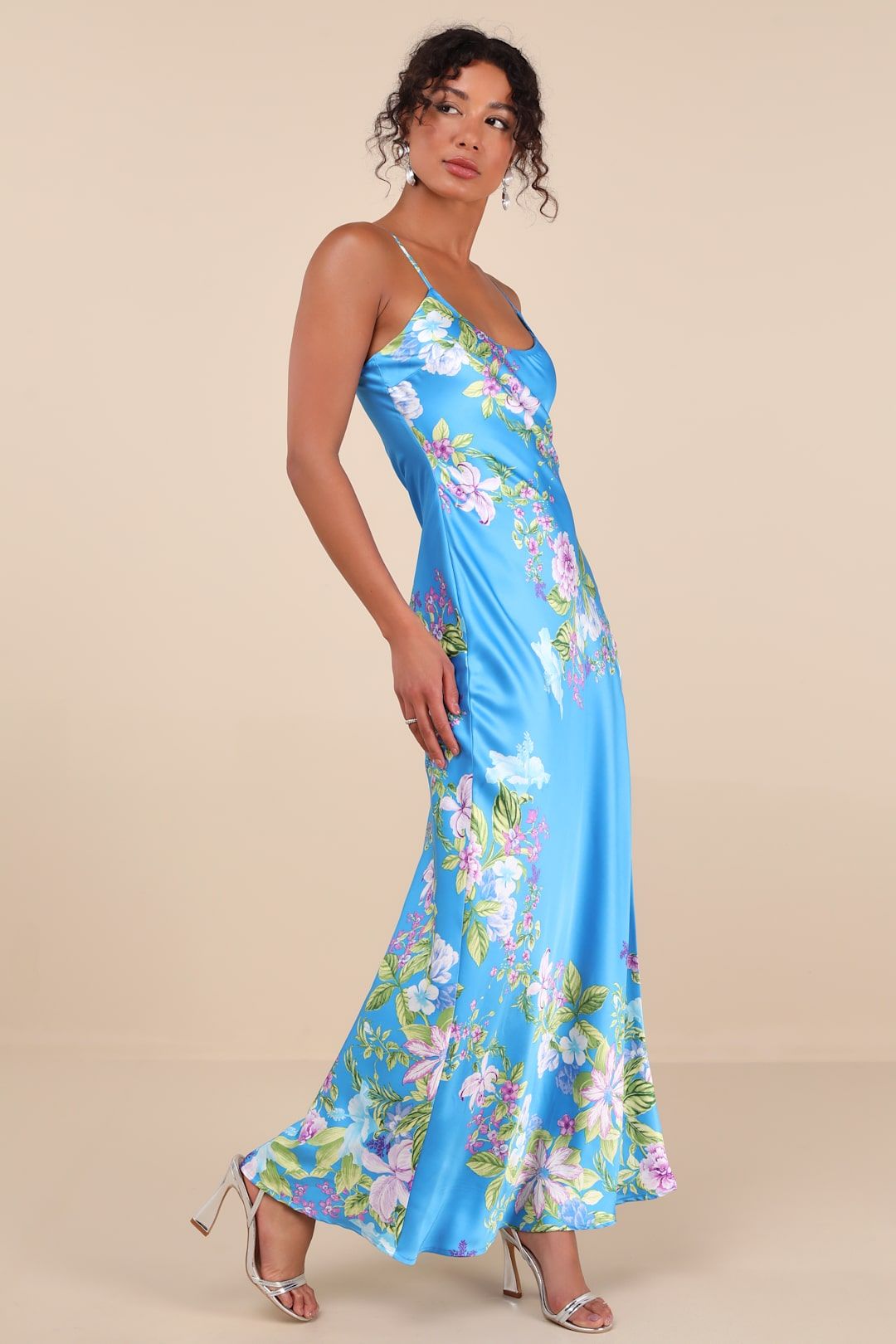maxi dresses_Donna Blue Floral Sleeveless Slip Maxi Dress | Lulus