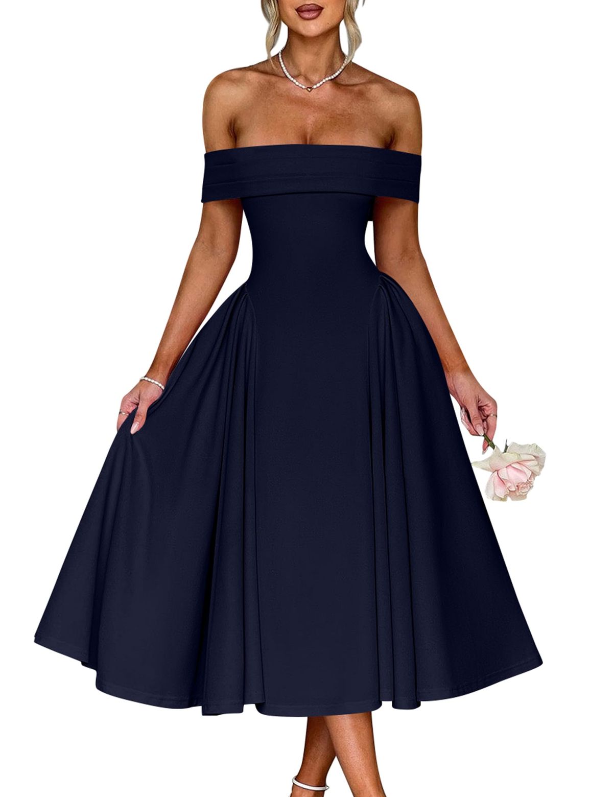 elegant dresses_YMDUCH Women's Elegant Off Shoulder Short Sleeve A line Flowy Swing Party Evening Long Dress