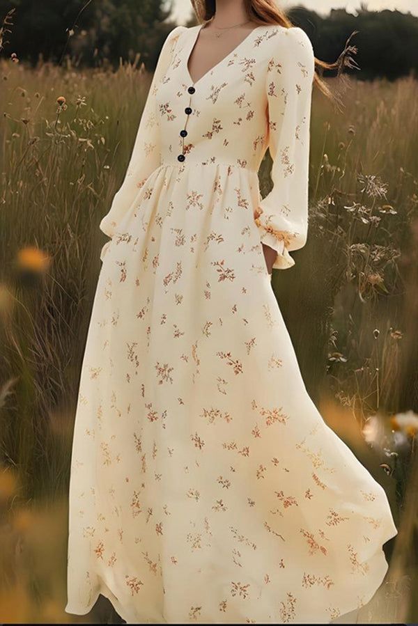 maxi dresses_Floral Print Casual Long-Sleeved Holiday Maxi Dress