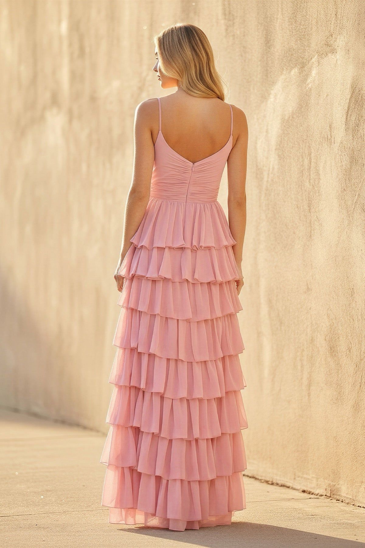 maxi dresses_Ruffled Spaghetti Straps Maxi Dress in Pink - Pink / 16