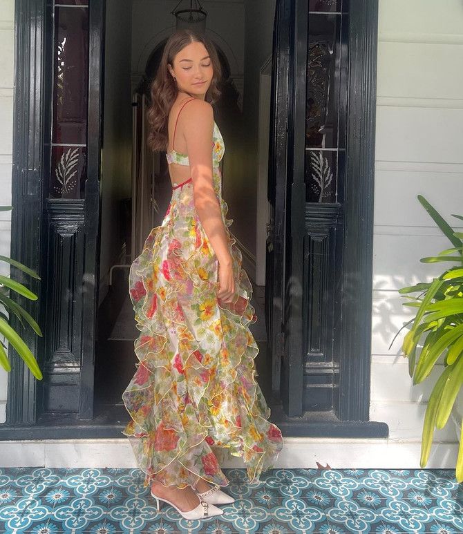 maxi dresses_Floral Ruffle Maxi Dress Yellow