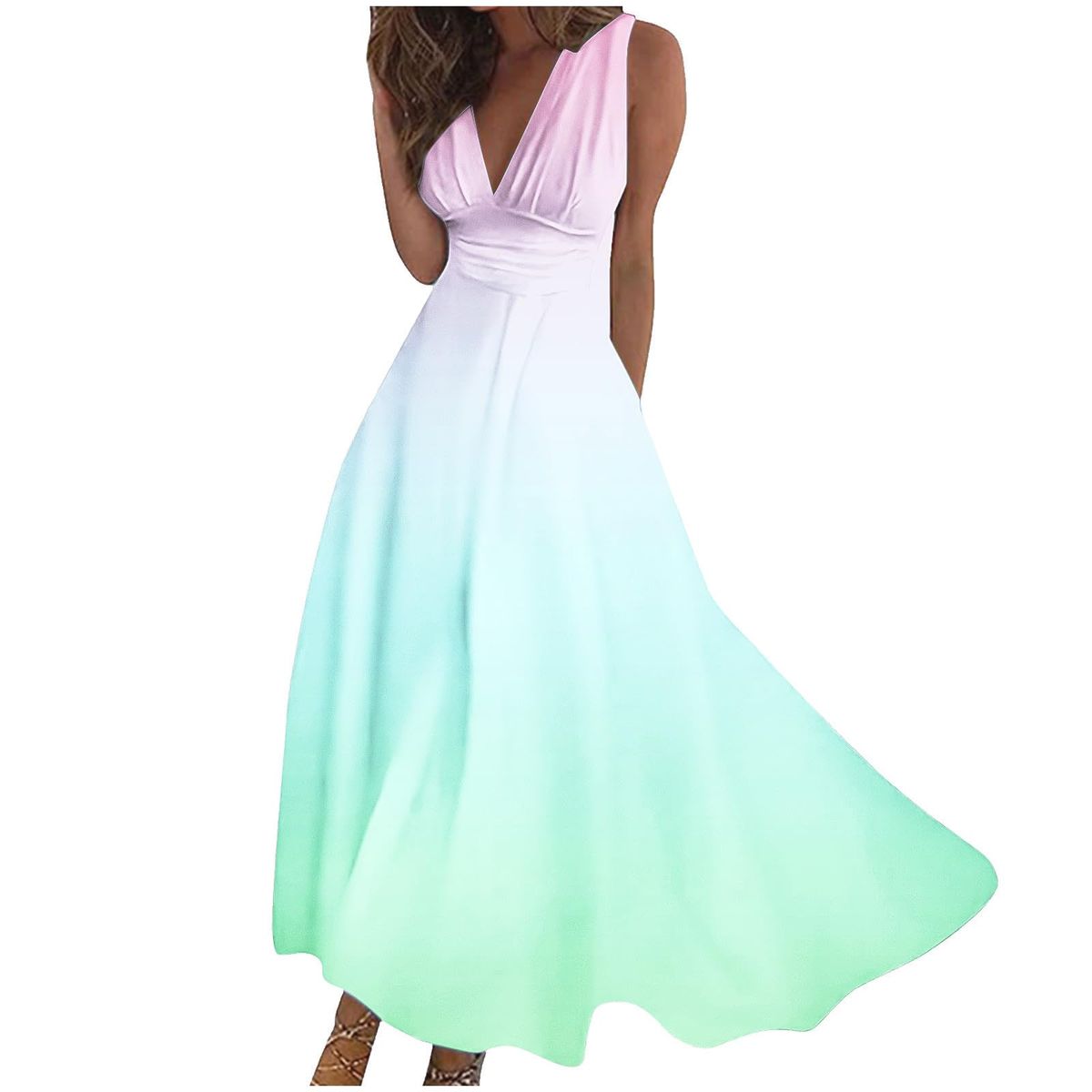 maxi dresses_ZOCANIA Women Boho Maxi Dress Deep V Neck Sleeveless Waist Swing Dress Casual Summer Beach Sundress Vacation Flowy Tank Dress