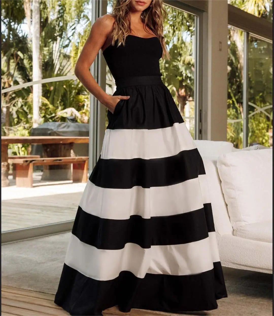 maxi dresses_Birthday Prom Maxi Strapless Dresses Women 2025 New Sleeveless Striped Elegant Evening Cocktail Luxury Tube Long Dress - Long Dress / M