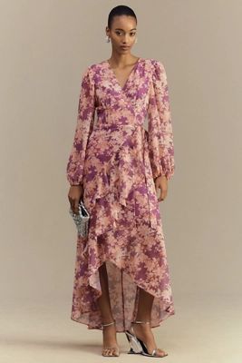 maxi dresses_Hutch Sadey Long-Sleeve Chiffon Wrap Maxi Dress