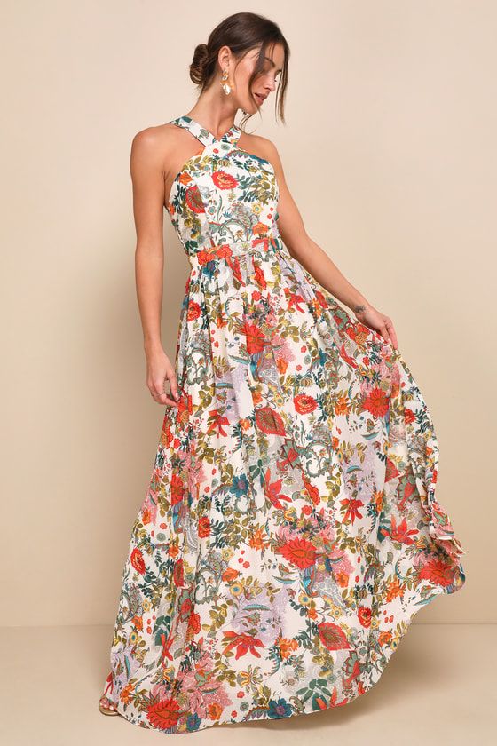 maxi dresses_Lilja Cream Floral Print Maxi Dress