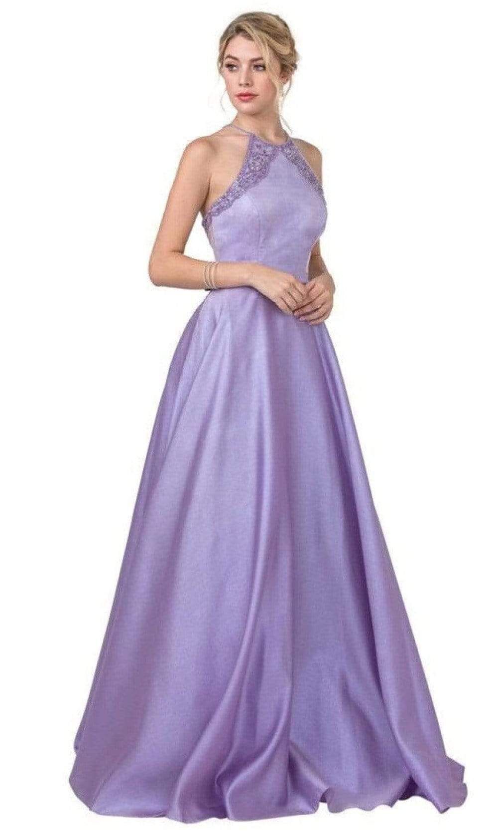 maxi dresses_Aspeed Design - L2455 Halter Neck Crisscross Back A-Line Gown - XS / Lilac