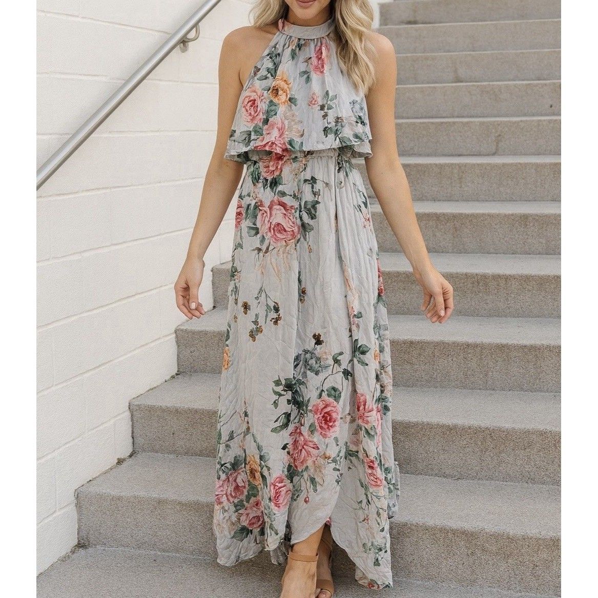 maxi dresses_Anthropologie Dresses | Anthropologie Plum Pretty Sugar Maxi Dress Blue Ruffle Floral Slit Sz L | Color: Blue | Size: L