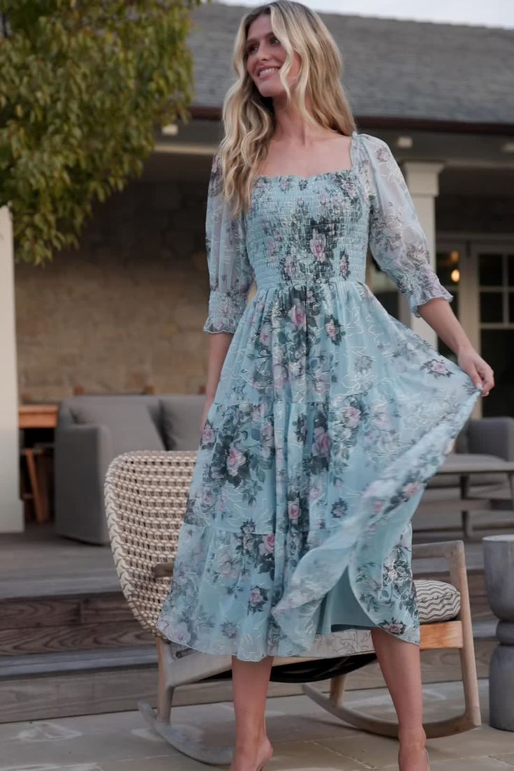 maxi dresses_Fabian Jacquard Midi Dress | Light Blue Multi - L