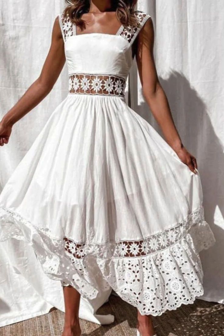 maxi dresses_Fashion Lace Sleeveless Long White Dress