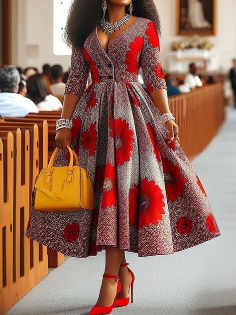 elegant dresses_StyleWe Women Elegant Midi Dress High Waist X-Line V Neck Regular Sleeve Spring/Fall For Together