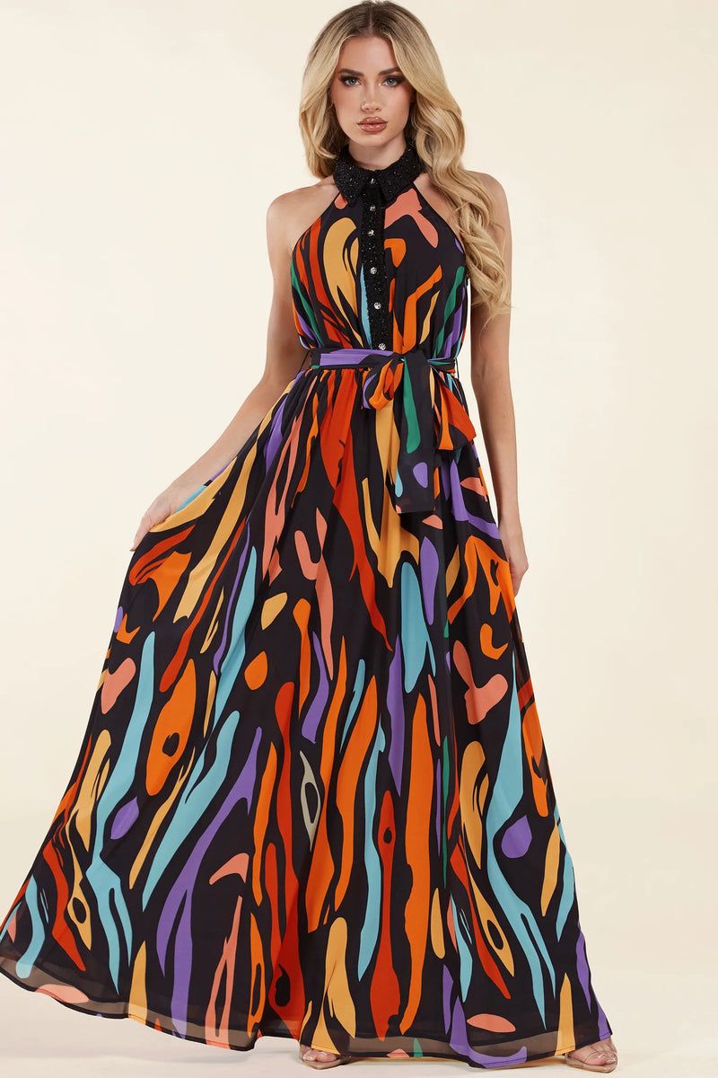 maxi dresses_Multicolor Abstract Print Maxi Dress - Large