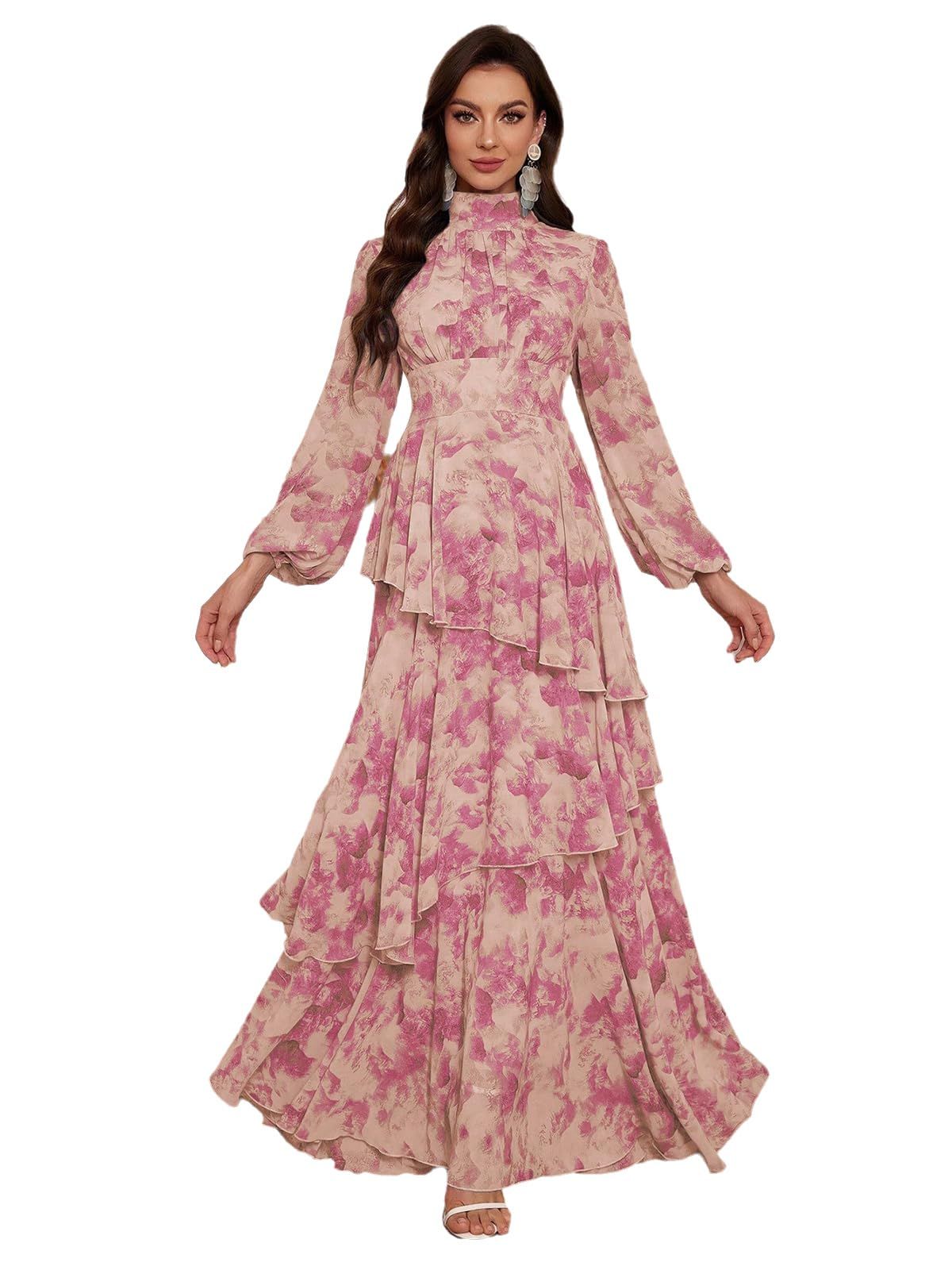 maxi dresses_Summer Casual Dresses for Women 2024 Spring Fashion Boho V Neck Long Sleeve Ruffle Floral Print Elegant Maxi Dress