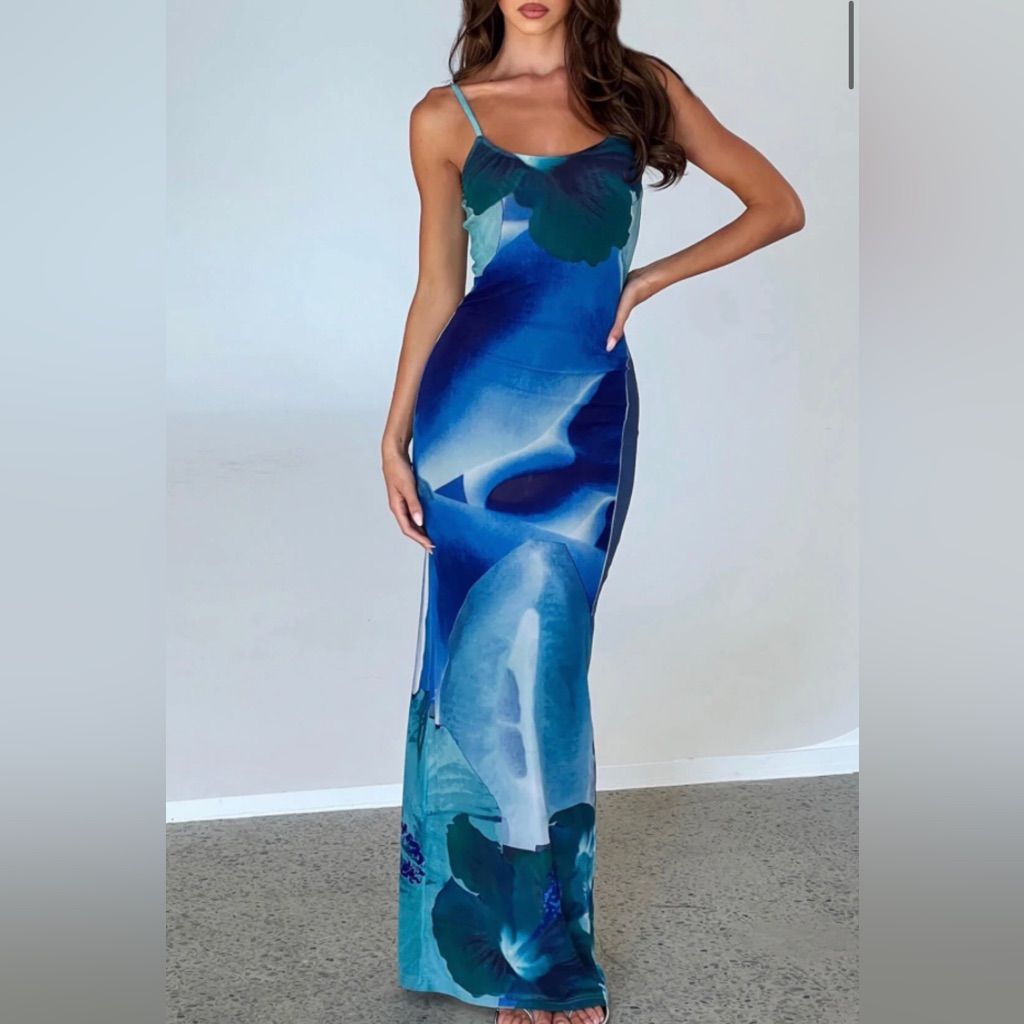 maxi dresses_Tiger Mist Dresses | New! Tiger Mist Ardon Mesh Maxi Dress | Color: Blue/White | Size: Xs