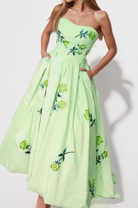 maxi dresses_Sleeveless Strapless Maxi Party Dress - Green L