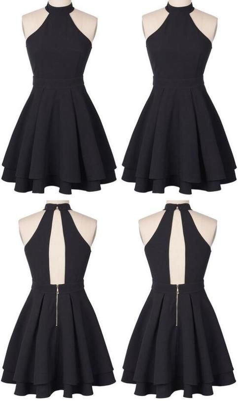 black dresses_Halter Mini Black Short Homecoming Dress,Prom Dress from SheDress