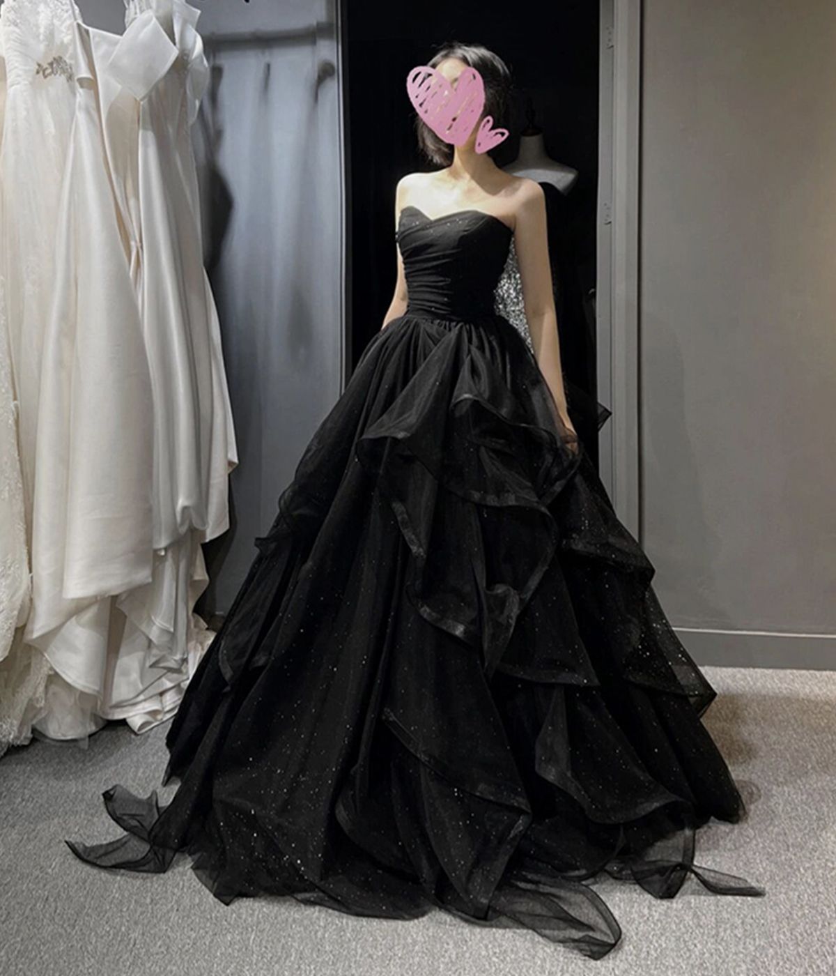 black dresses_Black Tulle Long Ball Gown Dress Black Evening Dress from Little Cute