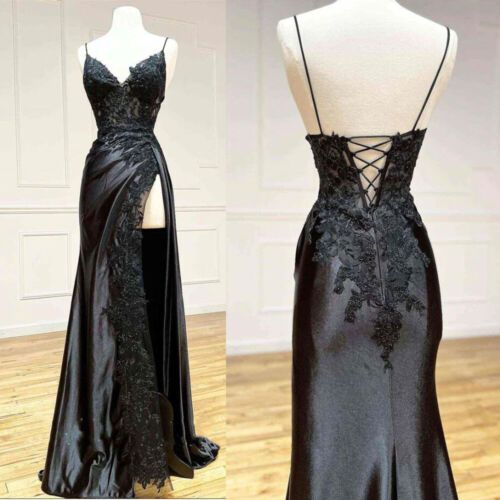 black dresses_ad eBay - Black Wedding Dresses Spaghetti Straps Sexy Side Split Mermaid Bridal Gowns