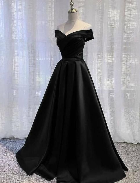 black dresses_Off Shoulder A Line balck Prom Dresses Formal Dress from SheDress