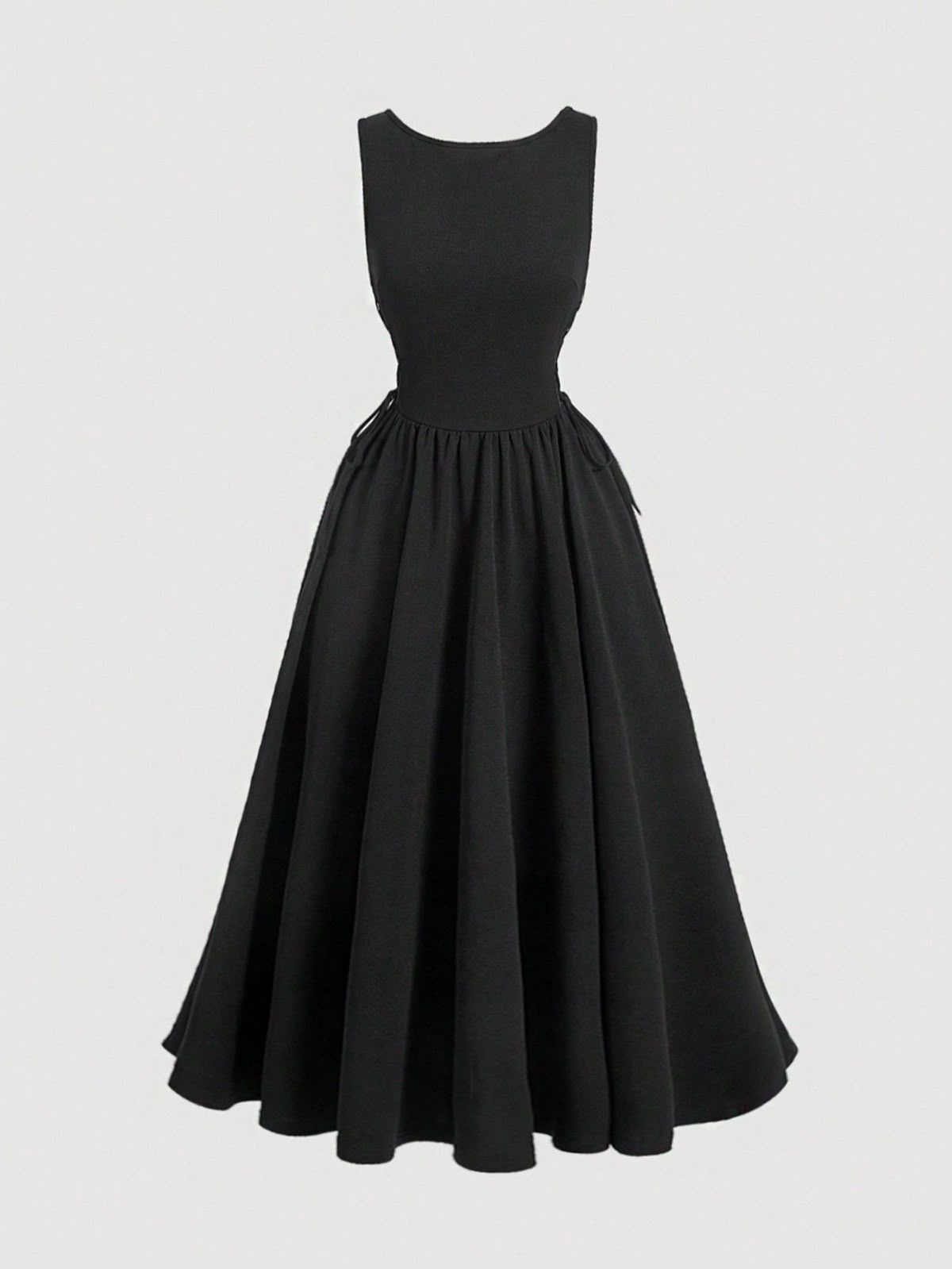 black dresses_Damen Vintage Schwarzes Minikleid mit rundem Ausschnitt und ärmellos, elegant Damen Langes Kleid mit Bindebändchen, elegante Abendgarderobe
