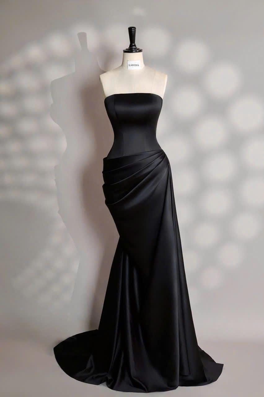 black dresses_Black dress - Long Satin dress - Party Dress - Cold Shoulder Dress - Bridesmades Dress - Gift For Her - Engagement Dress - Gift For Bride