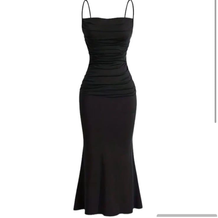 black dresses_Solid Ruched Cami Dress -Sleeveless Bodycon Black Size Large New | Color: Black | Size: L