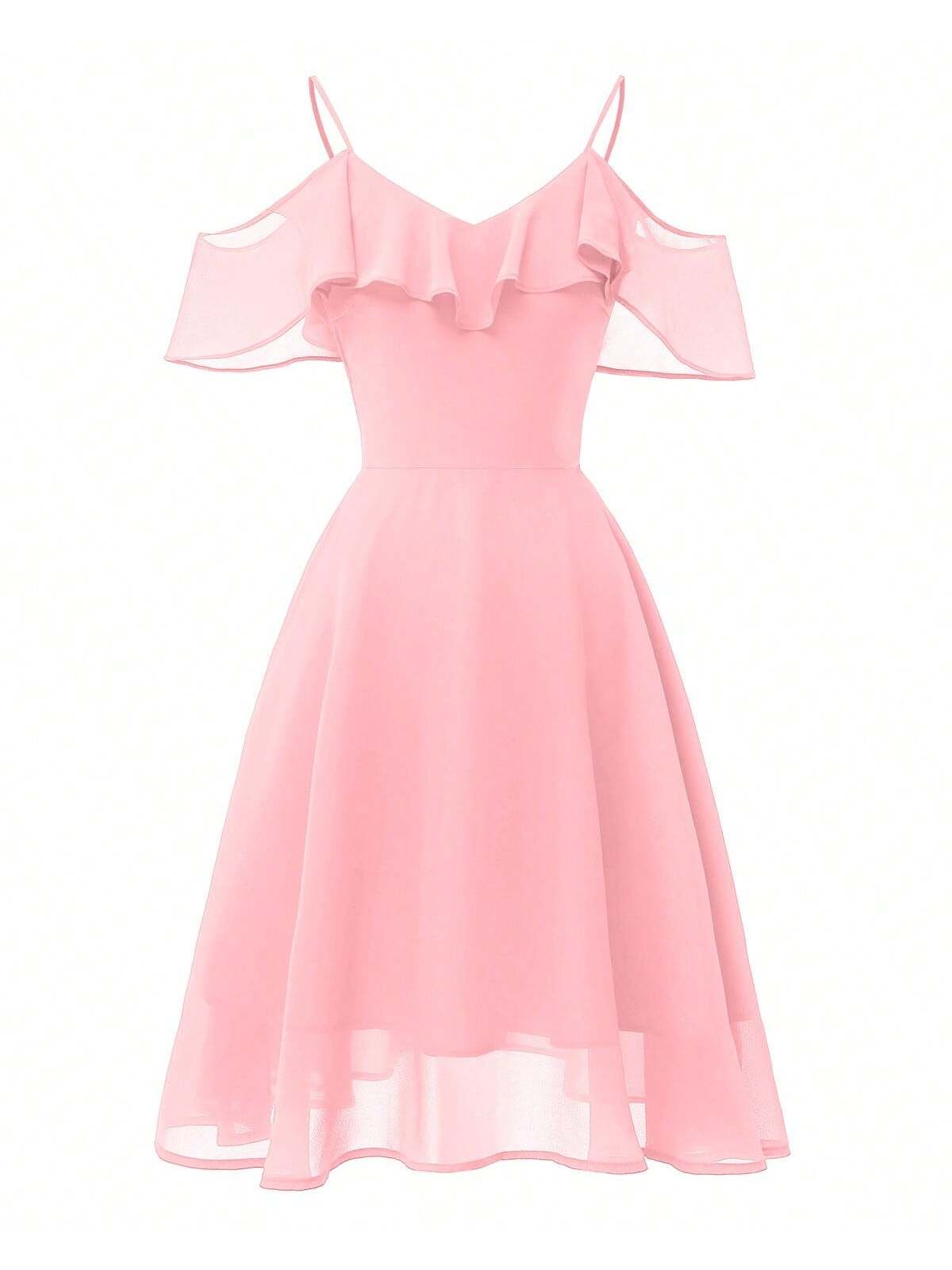 pink dresses_Cute Women's Chiffon Short Dress Spaghetti Straps Party Dress A-Line V-Neck Homecoming Graduation Dress