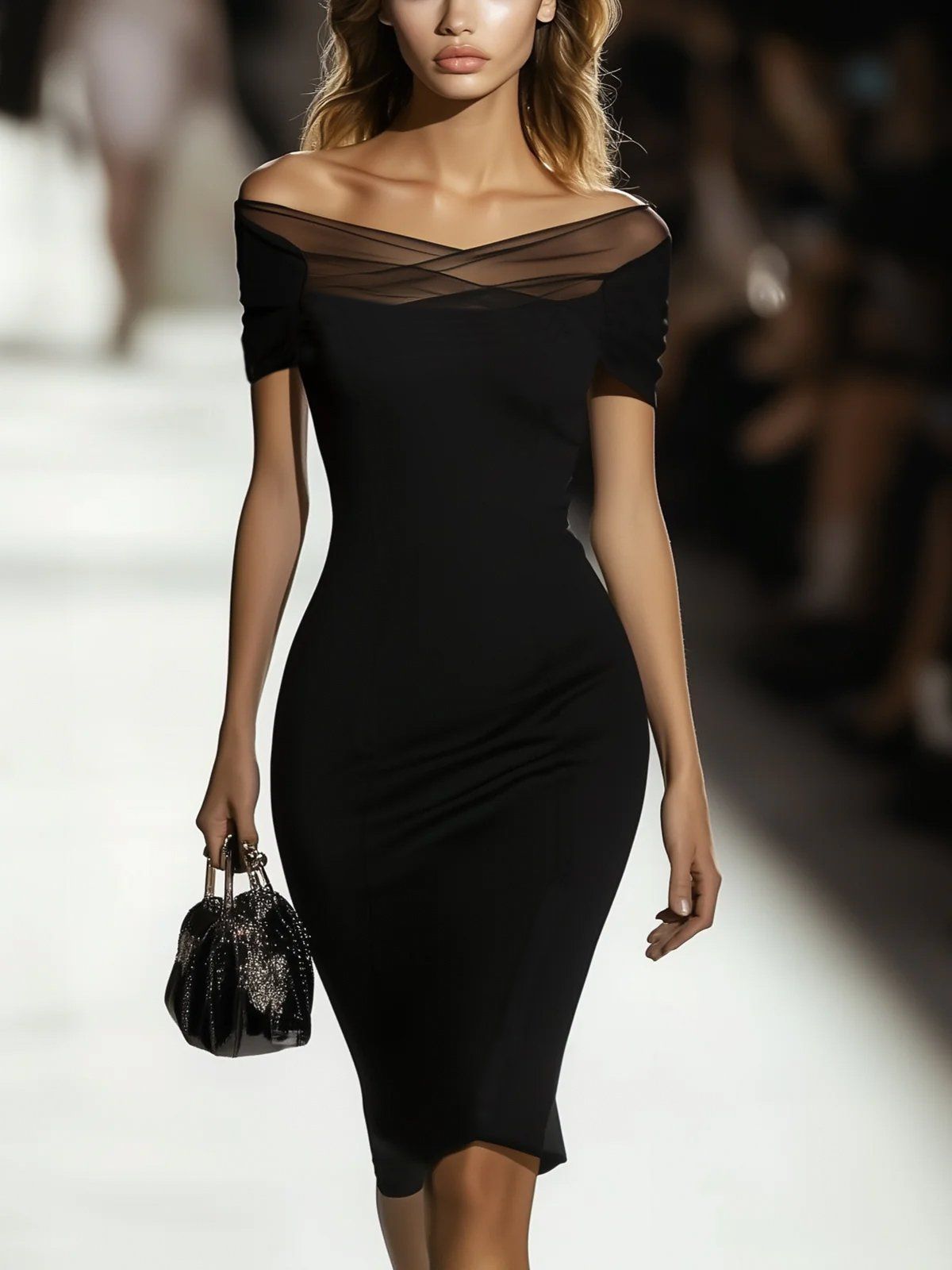 elegant dresses_StyleWe Women Elegant Knee Length Dress Natural Bodycon Cold Shoulder Jersey Summer For Together