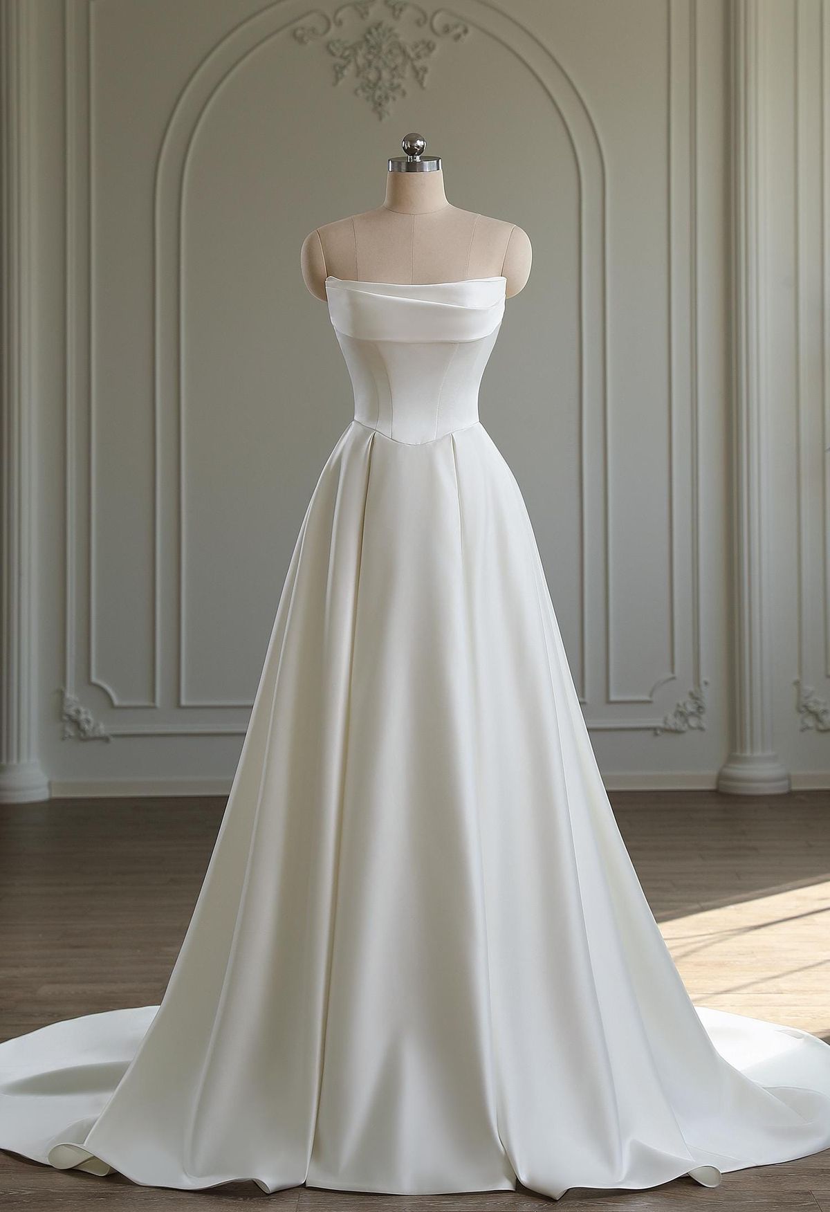 simple wedding dresses_Ivory Satin A-Line Wedding Dress - Classic Elegance Simple wedding Dress,