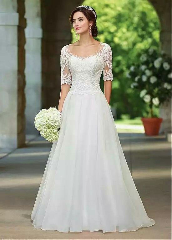 simple wedding dresses_Simple Scop Neck Lace Short Sleeve Beach Boho Wedding Dress Bridal Gown