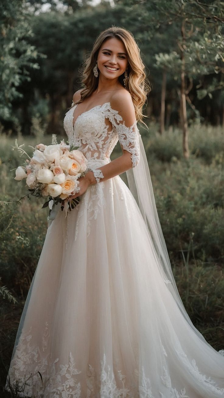 timeless wedding dresses_Ball Gown Tulle Lace Appliques Wedding Dresses Bridal Gown