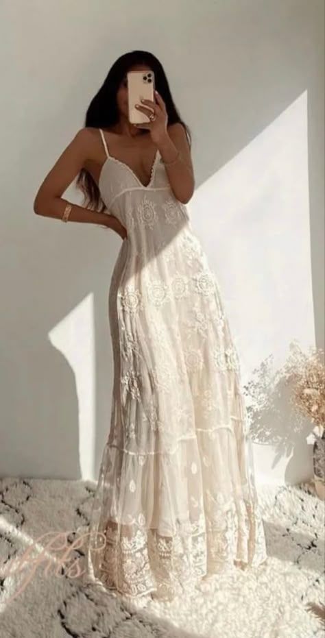 engagement dresses_Romantic Whimsy: Long White Lace Maxi Dress for a Timeless Summer Look