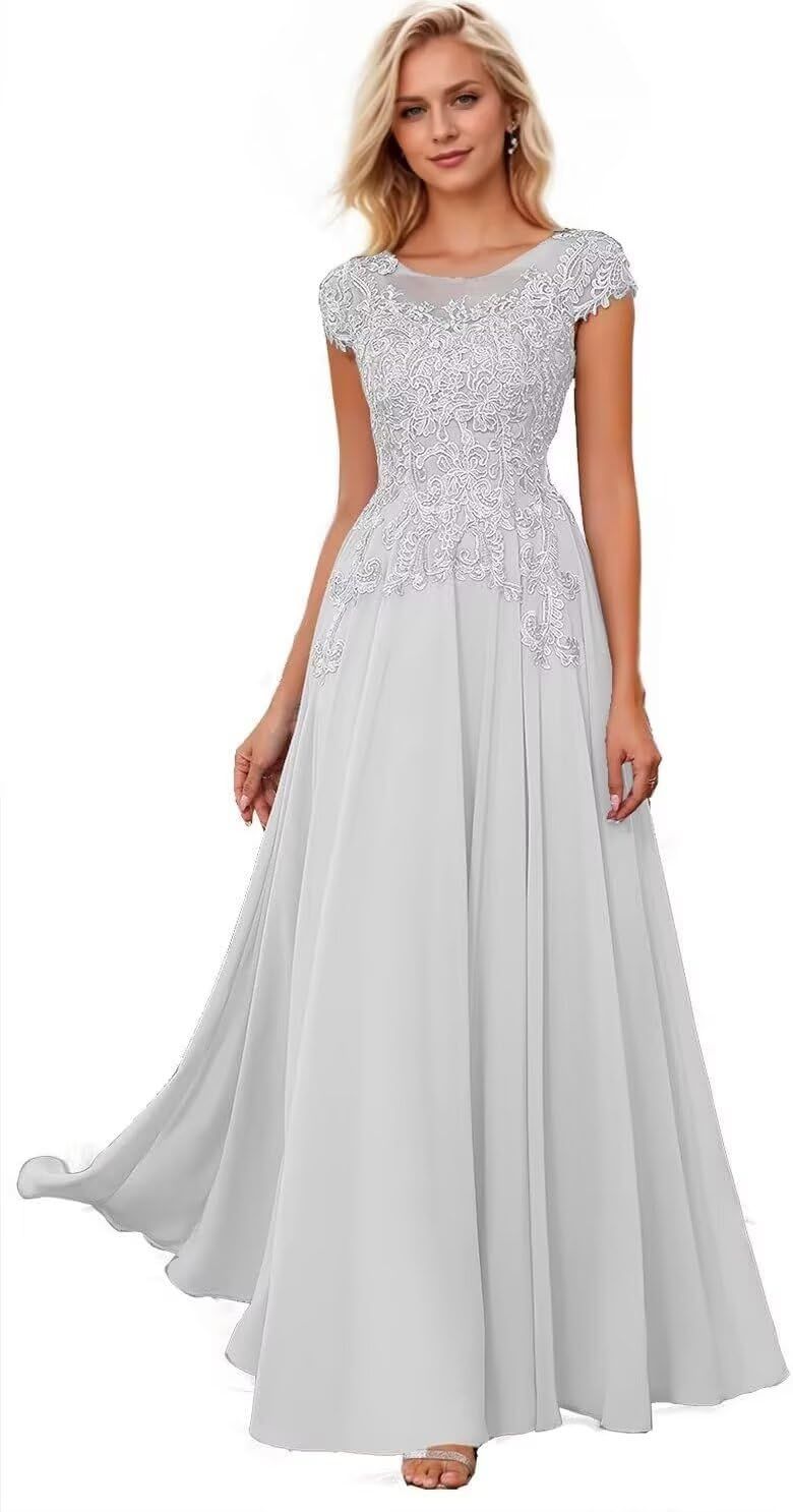 elegant dresses_Elegant Mother of Bride Dresses for Women Long Chiffon Lace Wedding Guests Dress Formal Prom Gowns with Pockets