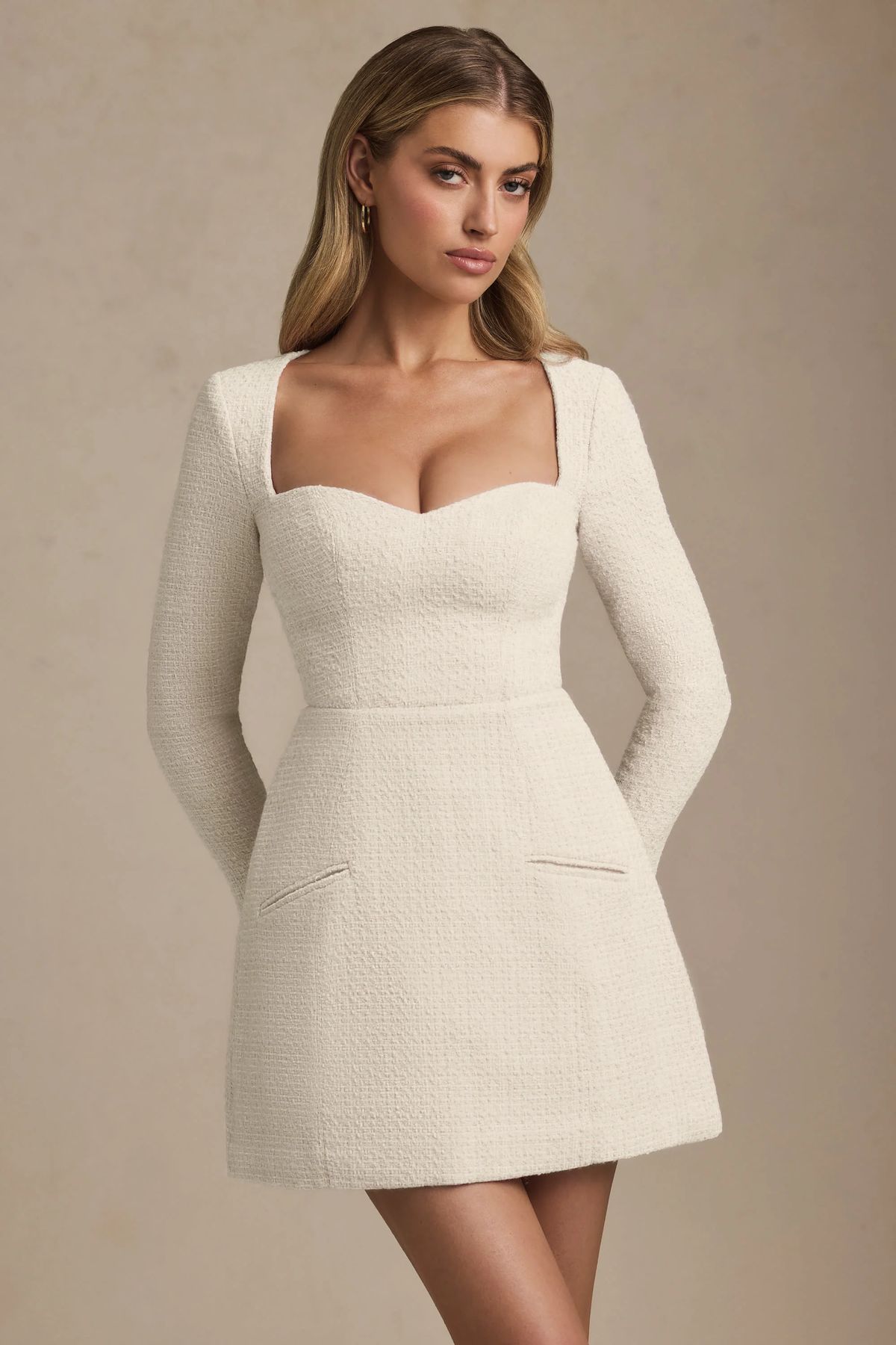 engagement dresses_Sweetheart-Neck Structured Mini Dress in Ivory