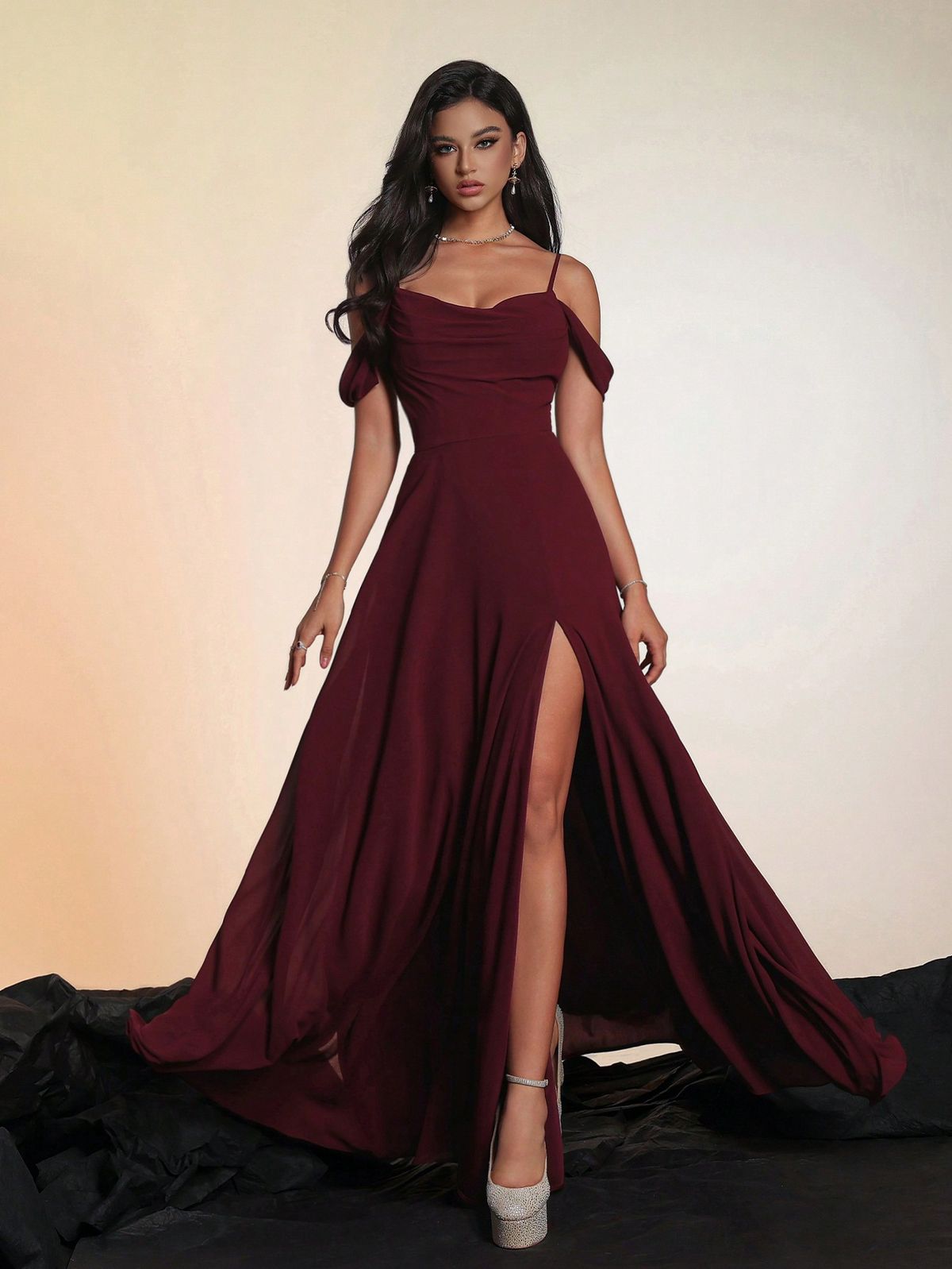 elegant dresses_Women's Solid Color Long High-End Formal Evening Gown, Elegant Bridesmaid Dress