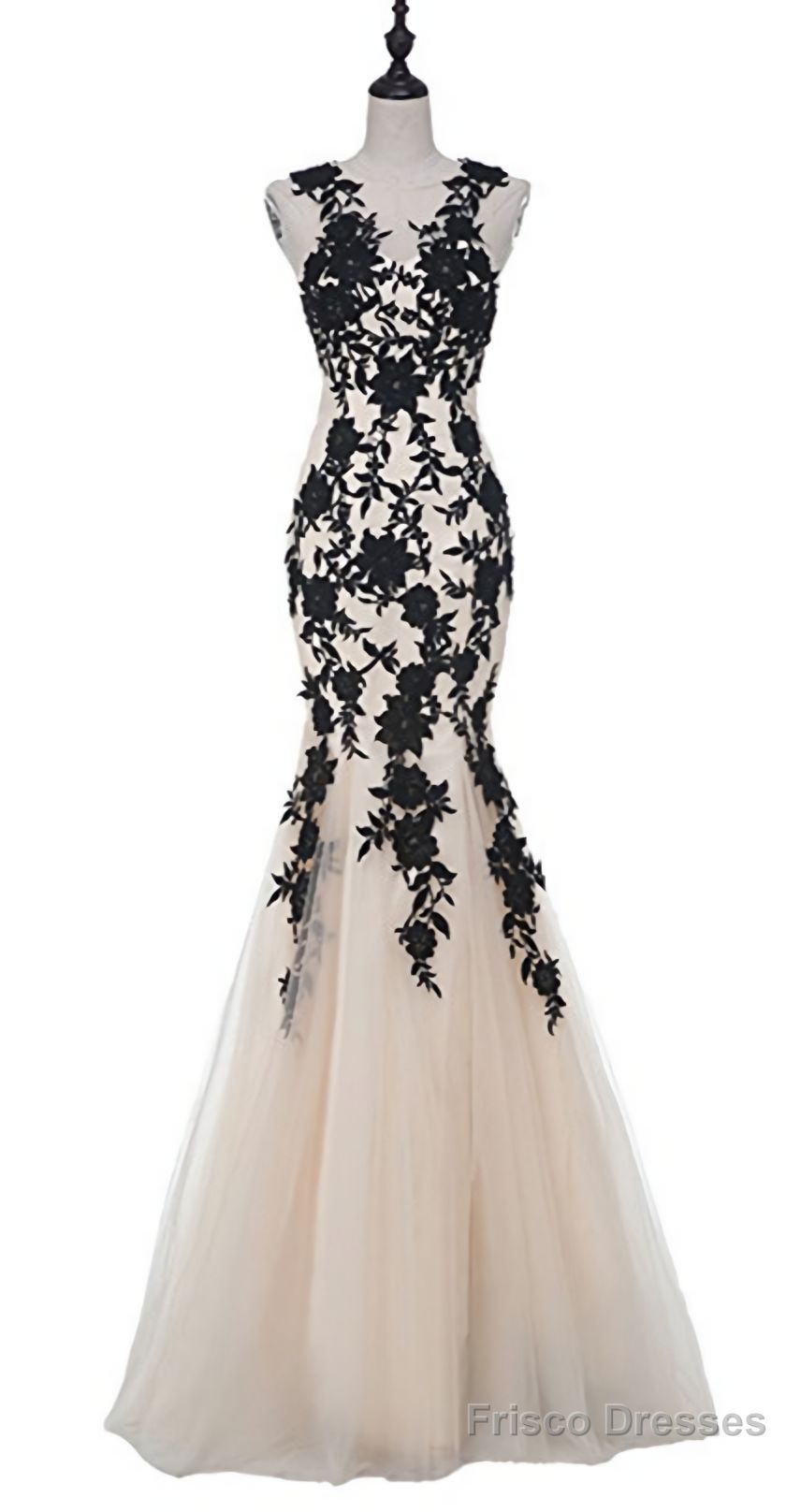 elegant dresses_Champagne Sleeveless Mermaid Appliques Evening Dressses - Picture Color / Custom Size