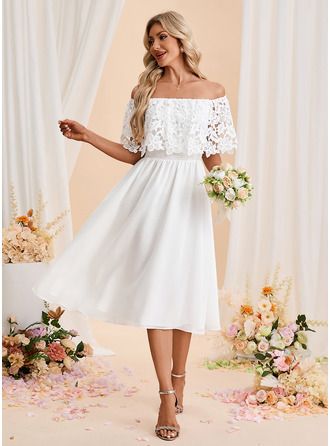 engagement dresses_JJ's House Off the Shoulder Sleeveless A-line Chiffon Lace Midi Dress