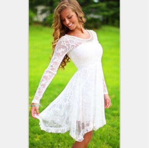 engagement dresses_Solid Color Lace White Dress from clothing