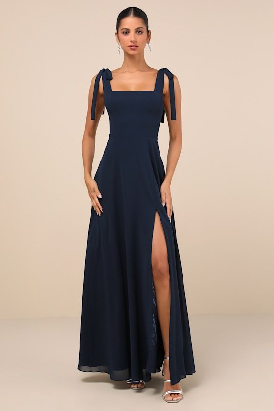 engagement dresses_Love Me Forever Navy Blue Tie-Strap Square Neck Maxi Dress