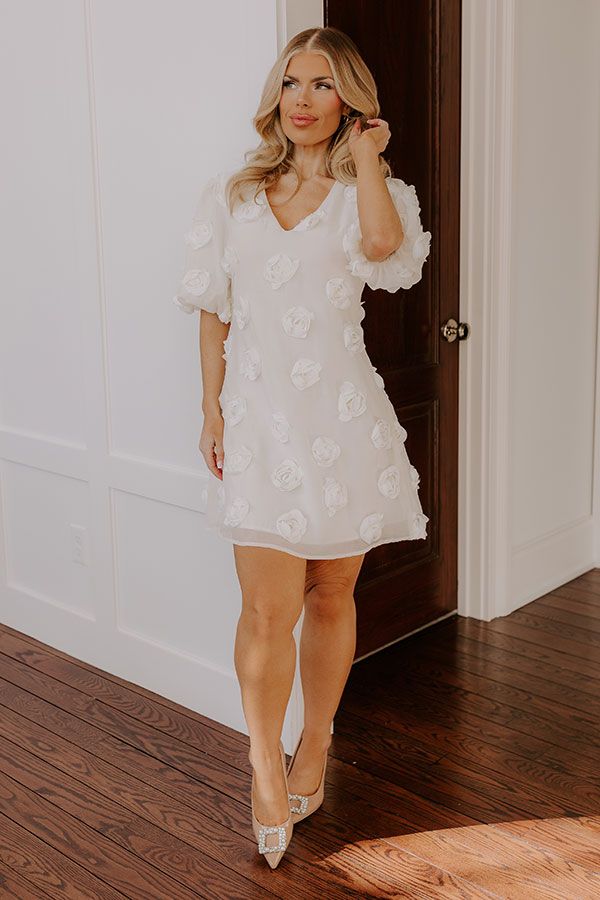 engagement dresses_Dream Come True Applique Mini Dress in Cream