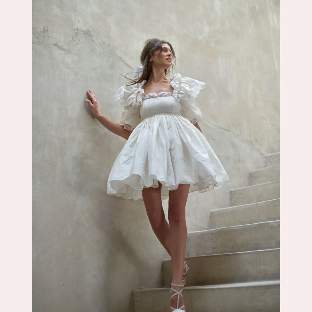 engagement dresses_Selkie Dresses | Elegant Ivory Ruffle Dress | Color: White | Size: M