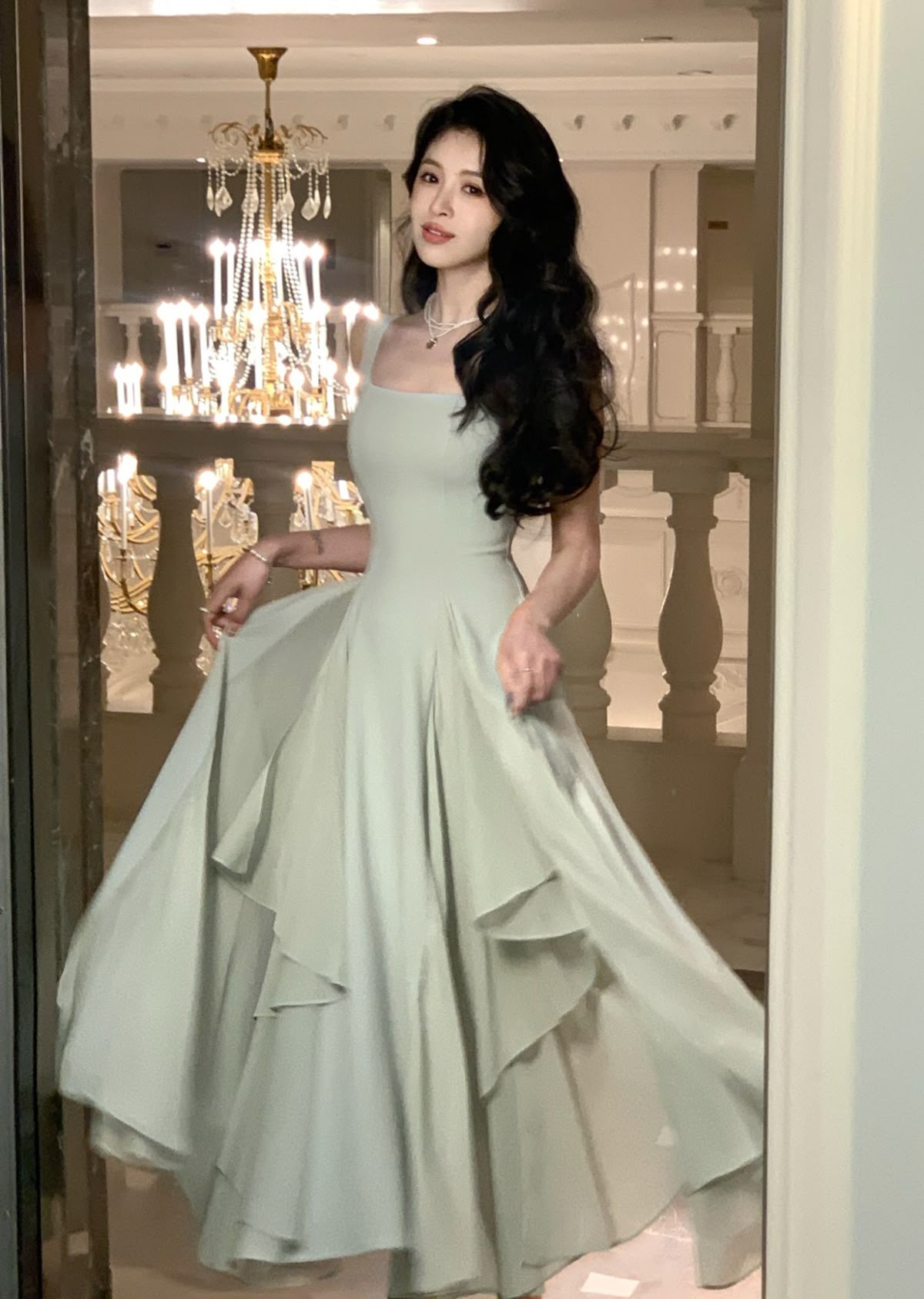 elegant dresses_Zingj Elegant Ruffles White Midi Dresses 2023 Summer New Evening Party Women Clothes Fashion Sundress Birthday Ladies Dresses Light Green-XL