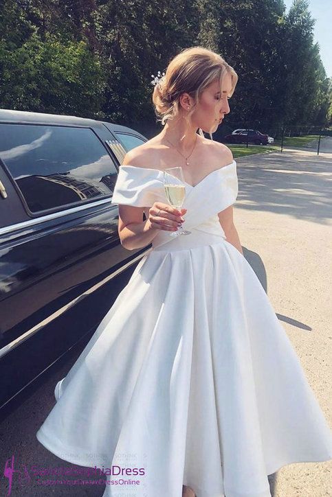 engagement dresses_Short Wedding Dress,Off Shoulder Sleeve White Party Dress
