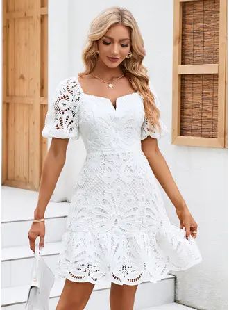 engagement dresses_JJ's House Jacquard Square Sheath/Column Lace Mini Dresses