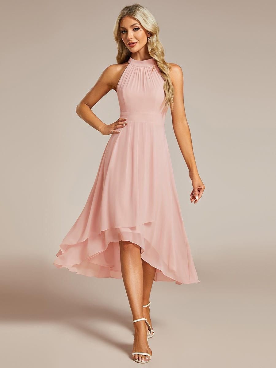 engagement dresses_ever POSIE|Midi Halter Neck Chiffon Wedding Guest Dress with Sleeveless and A-Line - Pink / 18