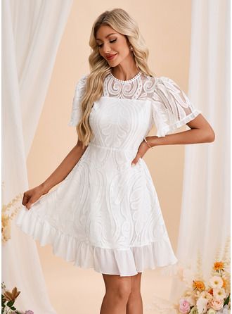 engagement dresses_JJ's House A-line Scoop Short Lace Wedding Dress