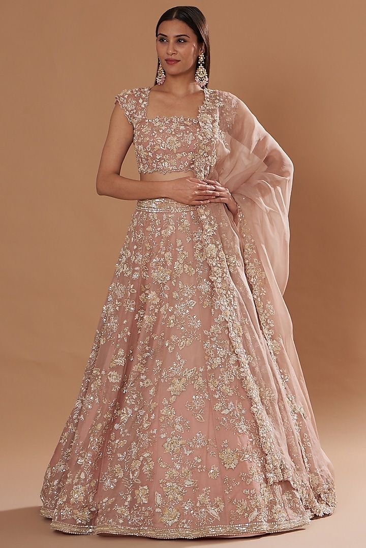 engagement dresses_Peach Organza Embroidered Bridal Lehenga Set by Anushree Reddy at Pernia's Pop Up Shop 2025
