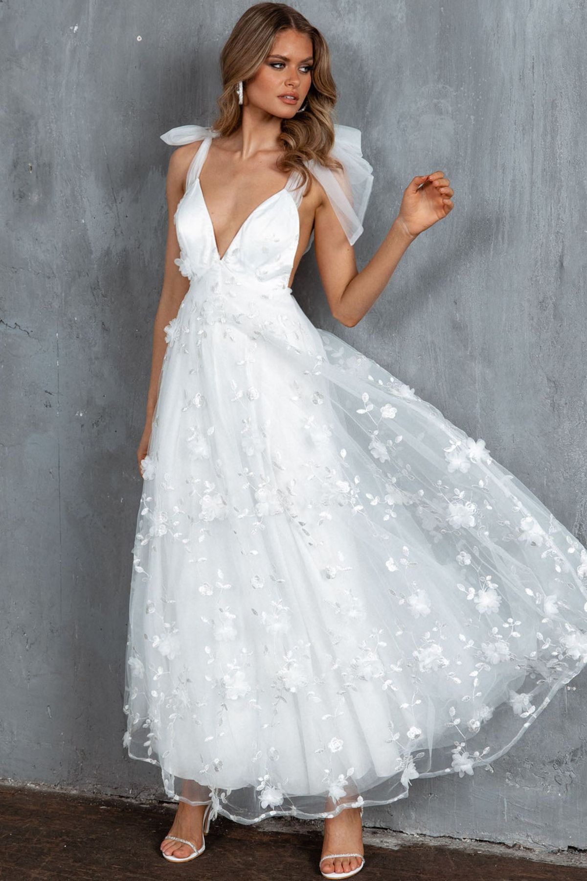 engagement dresses_Chantilly Tied Shoulder Maxi Dress White - XL