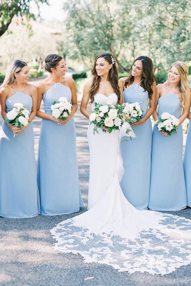 bridesmaid dresses_Charming A-Line Halter Sky Blue Chiffon Long Bridesmaid Dresses - Sky Blue / 12