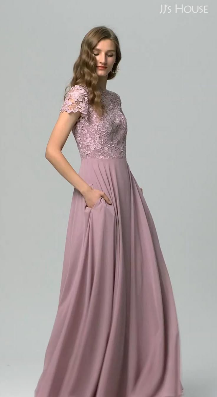bridesmaid dresses_$122 A-Line Floor-Length Chiffon Lace Bridesmaid Dress With Pockets