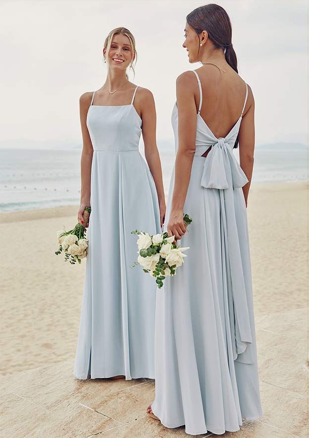 bridesmaid dresses_A-line Square Neckline Sleeveless Floor-Length Chiffon Bridesmaid Dress with Sashes S7466B - Bridesmaid Dresses - Stacees